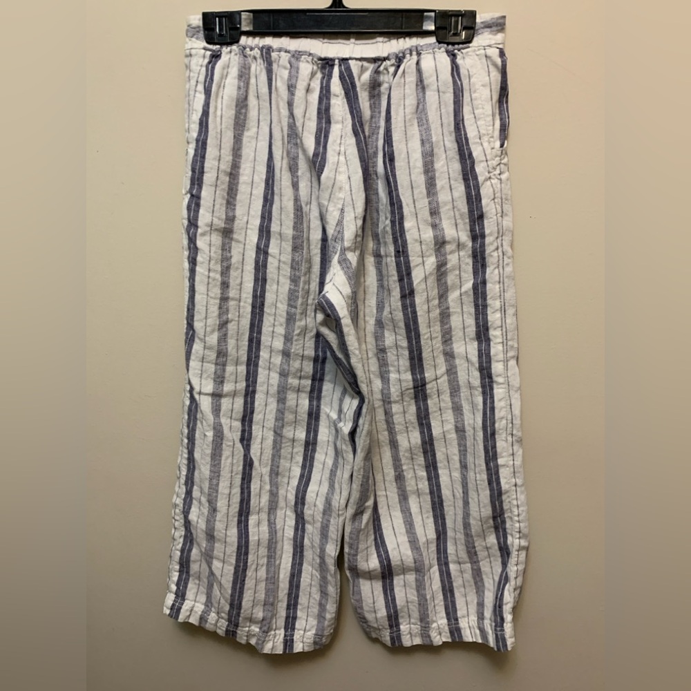 Hatley 100% Linen Striped Cropped Wide Leg Pants Coastal Grandmother - Picture 3 of 5